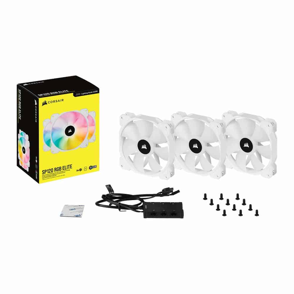 (image for) Corsair iCUE SP120 RGB ELITE White Triple 120mm PWM Fan Expansion Pack with Lighting Node CORE